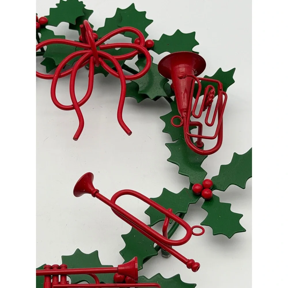 Midwest Importers Metal Christmas Wreath Musical Instruments Holly Green Red 10